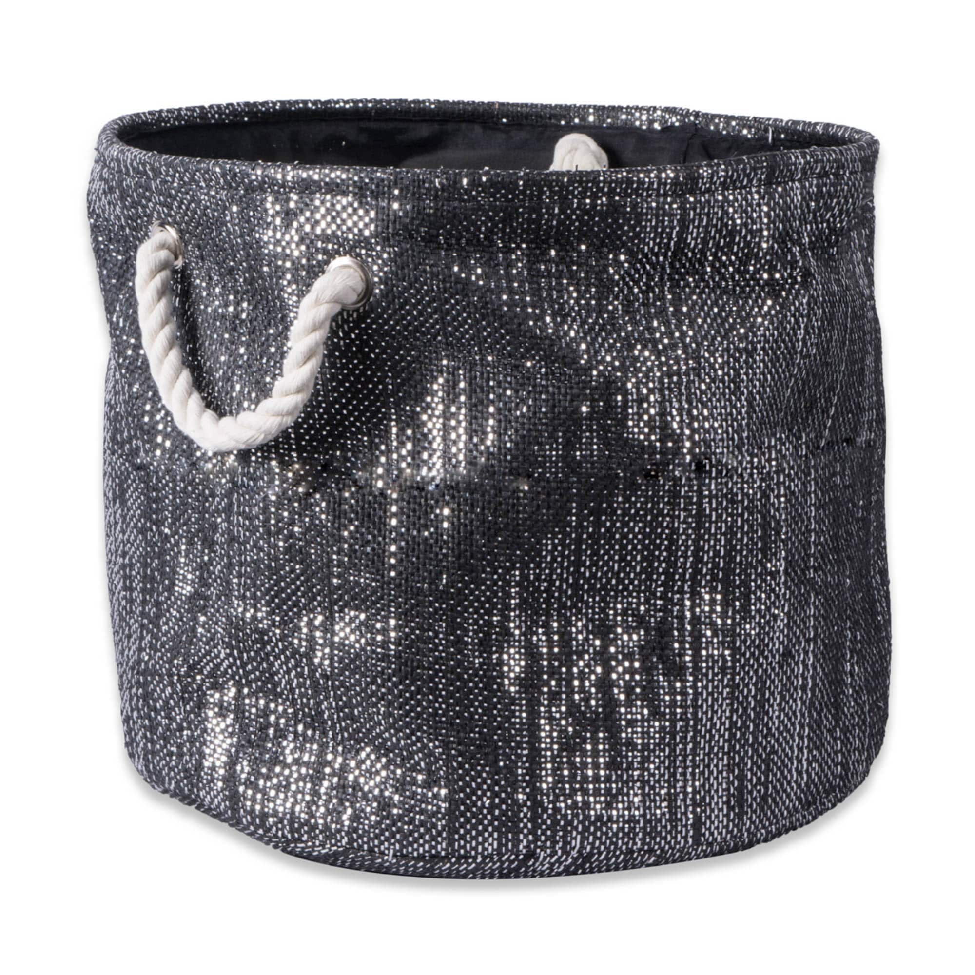 DII® 12" Lurex Black & Silver Round Paper Bin